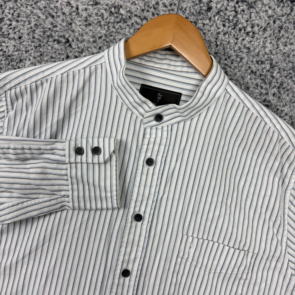 Celtic Ranchwear Shirt Mens Large White Stripe Band Collar Button Up Grandfather